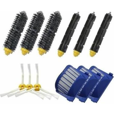 Juego compuesto por 3 pares de cepillos de succión + 3 tapas de filtro + 3 cepillos laterales para iRobot Roomba serie 600 (595 620 630 650 660)
