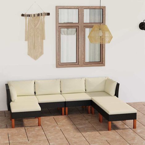 Salon de jardin 7 pcs Ensemble Table et Chaise de Jardin - avec coussins Résine tressée Noir BV528434 - BonneVie (1/5)