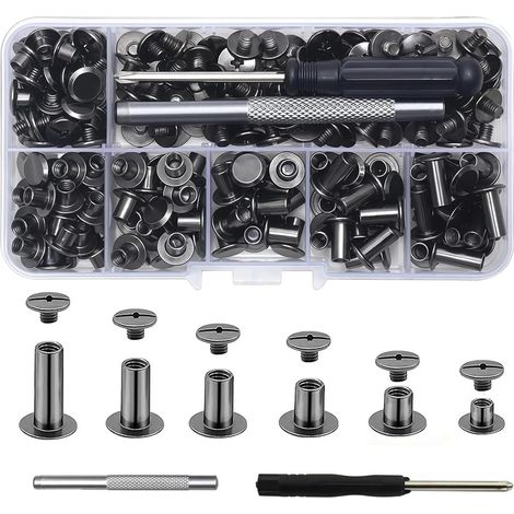 110 Pièces Rivets en Cuir de 6 tailles M5 x 4 mm/5 mm/6 mm/8 mm/10 mm/12 mm pour Les Décorations en Cuir DIY L'artisanat
