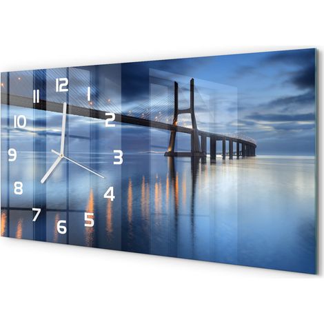 Horloge Murale Design Original 60x30 cm Verre Trempé Silencieuse Salon Pont illuminé (1/5)