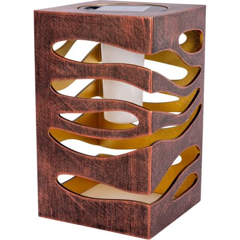 Lampe Solaire LED Décorative Aspect Métal Marron Doré et Intérieur Or 12,3 x 12,3 x 20 cm - PANGIVO (1/5)