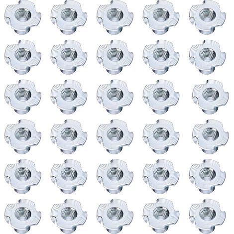 SHILLIN - Lot de 30 écrous à frapper en acier au carbone galvanisé avec 4 pointes à frapper - Écrous à visser - Pour bois, planches, meubles, murs d'escalade, bricolage (M4 x 7,5) (1/5)
