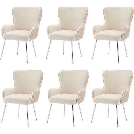 Lot de 6 chaises en velours beige avec accoudoirs et pieds métalliques réglables (1/5)