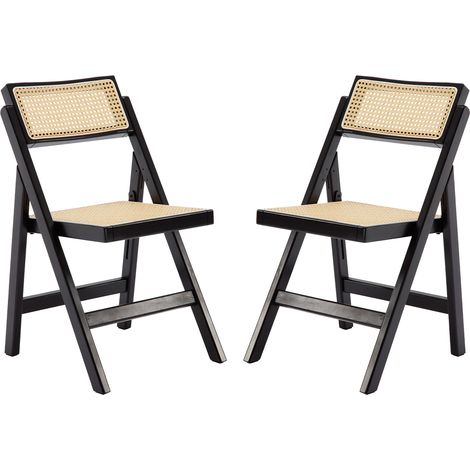 Wahson Office Chairs – Lot de 2 chaises pliantes en bois et rotin – Dossier respirant en rotin tressé – Cadre en bois massif – Hauteur d'assise 46,5 cm