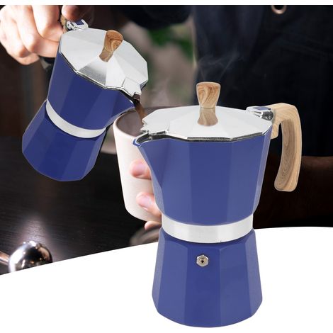 Blaue achteckige Aluminium-Kaffeekanne, italienische Mokkakanne, Filterkaffeemaschine, 6-Tassen-Kaffeeset (1/5)