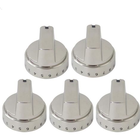 Bouton de remplacement en acier inoxydable argenté pour cuisinière à gaz GE, lot de 5 pièces (WB03X24818) (1/5)