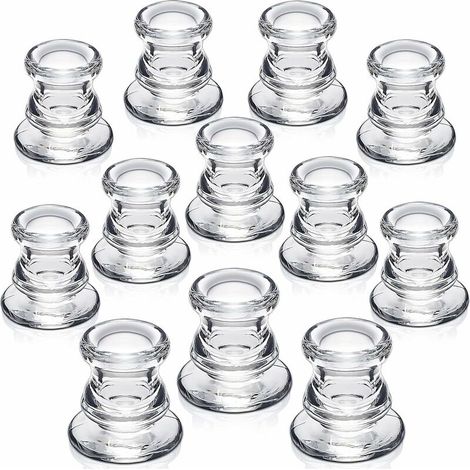 Ensemble de 12 photophores en verre transparent, parfaits pour les centres de table de mariage, la décoration de fêtes et d'événements. (1/4)