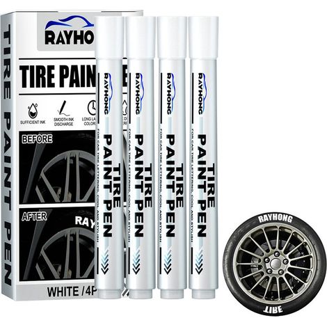 Stylo marqueur blanc pour peinture de pneus, stylo marqueur étanche à base d'huile pour pneus de voiture, stylo de traage Graffiti pour bande de roulement en caoutchouc automobile, 4 paquets (1/5)