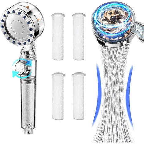 Pomme de douche, haute pression de douche à la main de douche à eau de douche économisation de la tête de douche ventilateur turbo pression boosting pomme de douche avec filtre et 4 coton PP remplaçab (1/5)