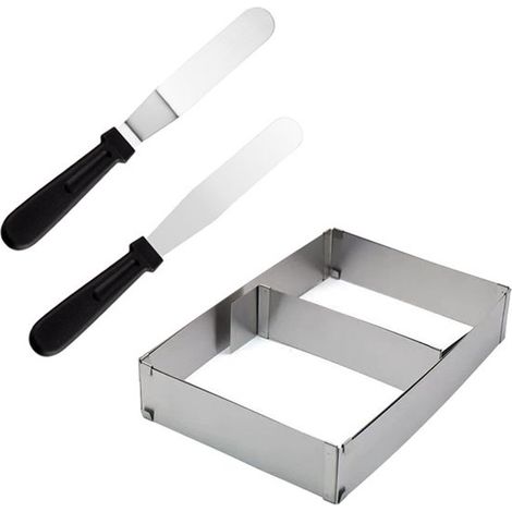 Alzata rettangolare regolabile per torte con struttura estensibile e teglia rettangolare in acciaio inox. Ideale per torte, mousse e tiramisù. (1/2)