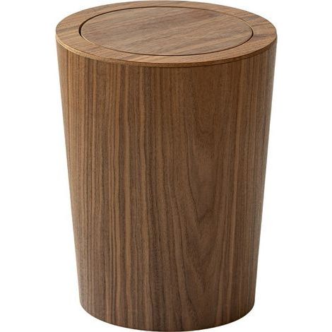 Poubelle ronde moderne en bois massif noyer avec couvercle, 19,5x24x30 cm, style ferme loft pour salon, bureau et salle de bain (1/3)