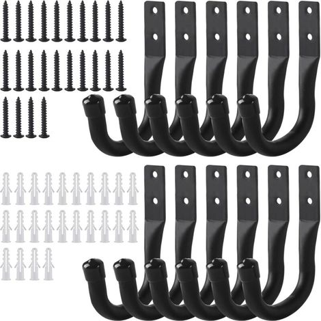 Bardusch 12 Pcs Crochet Mural Garage, Support Velo Mural Noirs, Accroche Velo Murale, Crochets de Rangement pour échelle de Garage, Crochets en J Muraux Robustes pour Vélos Outils électriques (1/5)