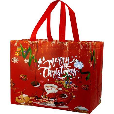 Sac Cadeau De Noël - Sac En Tissu Non Tissé - 32 x 17 x 25 cm - Pour Emballage Cadeaux Fêtes Et Courses - 1 Pièce (1/5)