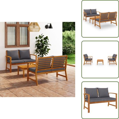 Cuscini in legno - vidaXL Set Divani da Giardino 3 pz con Cuscini in Massello di Acacia - Tavolino da caffè