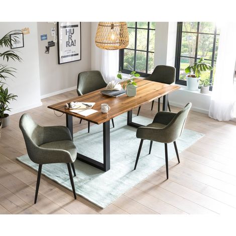 Ensemble Salle à Manger 5 Pièces Table en Bois d'Acacia Massif 180x90 cm et 4 Fauteuils Cognac - PANGIVO (1/5)