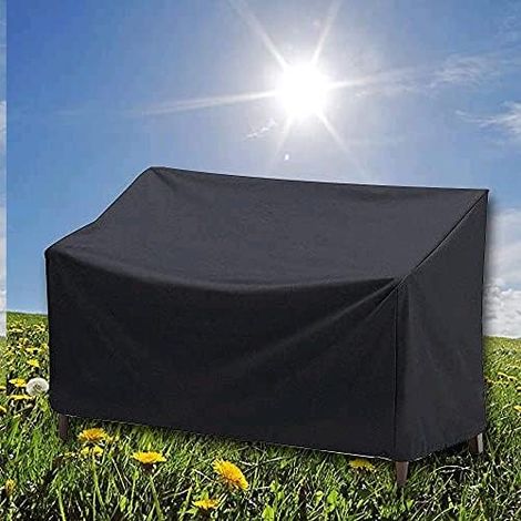 Housse de banc de jardin imperméable pour 2 places, résistante au vent et aux UV, en tissu Oxford 210D indéchirable et anti-UV, pour mobilier de jardin en rotin (134 x 66 x 89/63 cm) - Noir