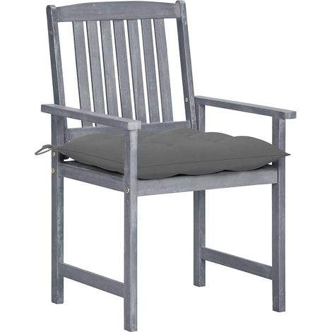 Chaises de Jardin avec Coussins Fauteuils d'Extérieur Bois d'Acacia Massif Gris Lot de 2 (1/5)