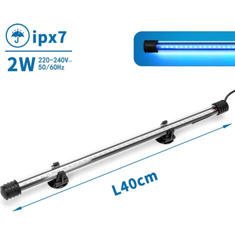 Nobleza Lampada LED Acquario Immersione 40cm Luce Blu 2W IPX7 a Ventosa