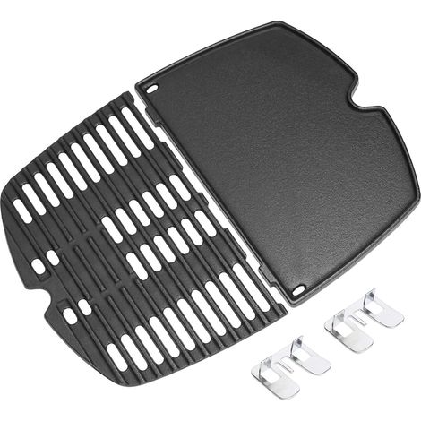 6558 7644 Gusseiserne Grillplatte für Weber Gasgrills der Serien Q100, Q120, Q140, Q1000, Q1200 und Q1400, 32,3 x 21,6 cm. Gusseiserne Grillplatte und Grillrost für die Weber Q100- und Q1000-Serie. (1/5)
