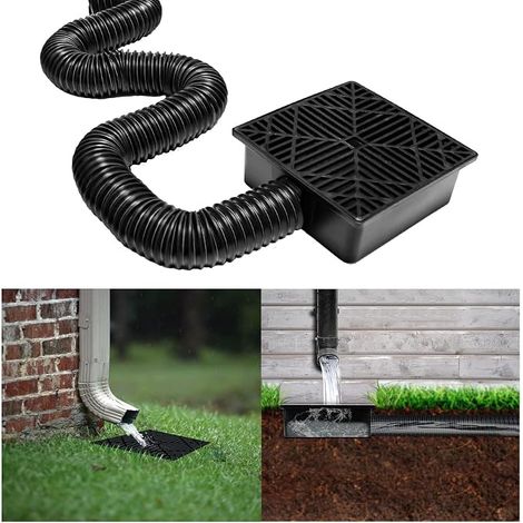 Kit de prolongation de gouttière sans creusage avec bac de récupération, ensemble de raccordement de descente de toit en PVC avec couvercle de vidange à grille, bac de récupération de 23 x 23 cm (1/5)