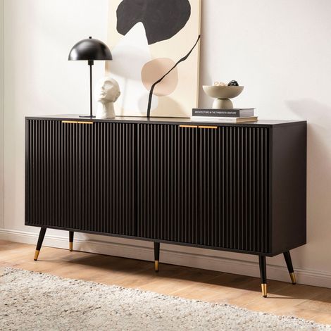 Buffet 4 portes 150x39x81 cm noir et doré - FREDZA