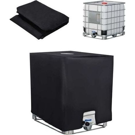 Lona para depósito IBC de 1000L, lona para tanque de agua, anti-UV y antipolvo, tapón para recolector de agua de lluvia, lona de protección para contenedor de depósito IBC, 116 x 100 x 120 cm, negro (1/4)