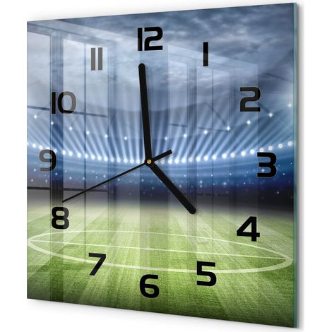 Horloge Murale Carrée Décoration Cuisine en Verre Trempé Silencieuse Moderne Stade 30x30 cm (1/5)