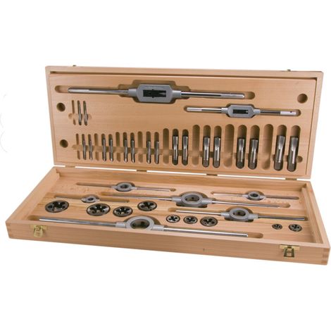 RUKO Gewindeschneidwerkzeug-Sätze HSS im praktischen Holzkoffer - 35 tlg. - 245073