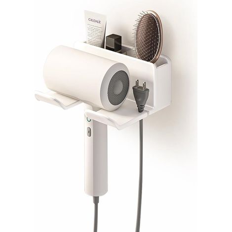 Supporto per asciugacapelli, supporto per asciugacapelli a parete senza foratura, contenitore per bagno con ripiano e gestione cavi per il bagno, Ho (1/5)