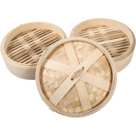 Cuiseur vapeur en bambou à 2 niveaux pour riz naturel chinois avec couvercle (22 cm) (1/5)