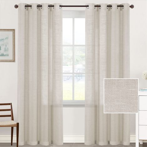 Lin Rideaux Filet Semi-Transparents à Œillets 2 Pièces 132x213 cm, Sans Tringle, pour Salon Balcon Chambre Salle de Bain (1/5)