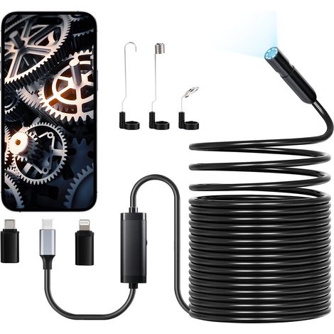 Vision claire caméra endoscopique HD 1920p, câble semi-rigide 15 m, 8 LED réglables, pour Android et iOS (1/5)
