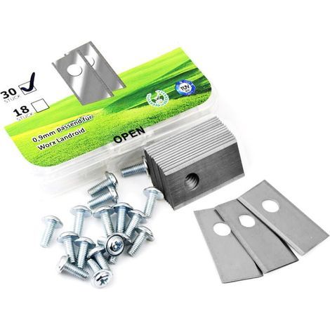 Confezione da 30 lame di ricambio per robot tagliaerba, in acciaio inossidabile e titanio, con viti, accessori per robot tagliaerba, compatibili con Worx Landxcape ed Einhell. (1/4)