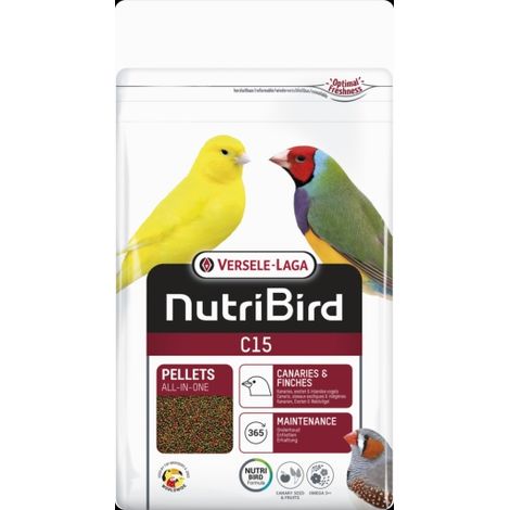 Nutribird C15 Food in pellet estrusi per canarini, uccelli tropicali e pinzoni europei, 1 kg