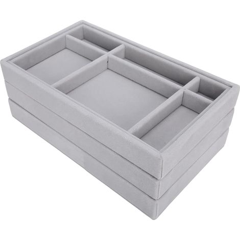 Jewelry organizer, beautifully crafted flat jewelry protector, stackable jewelry tray, safe, 3 pieces for dressing table, for earrings, necklaces, rings (1/5)