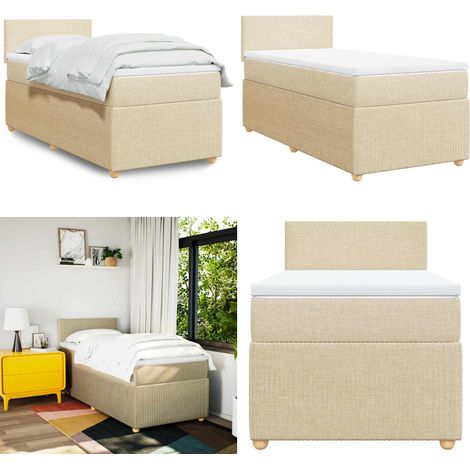 Giroletto a Molle con Materasso Crema 90x200 cm inTessuto - Materasso a molle insacchettate - Letto a molle