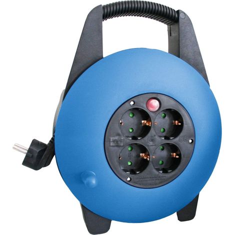 as - Schwabe Scatola cavi 15 m H05VV-F 3G1,5 con spina di protezione, 4 prese con contatto di protezione con elevata protezione da contatto, 230 V/16 A, max. 3500 W, IP20, nero/blu, 16095 (1/3)