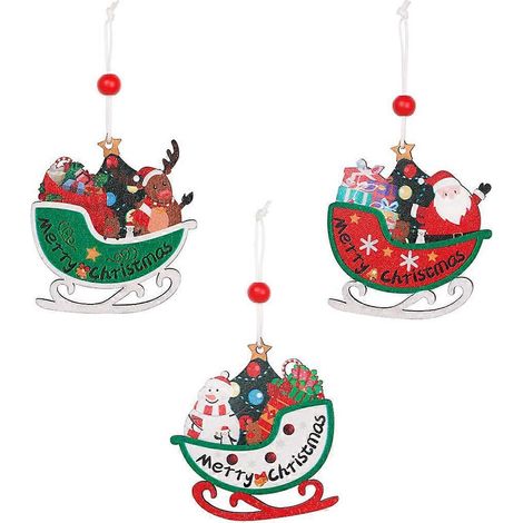 3er-Set bemalte Holzanhänger für den Weihnachtsbaum: Weihnachtsmann, Schneemann