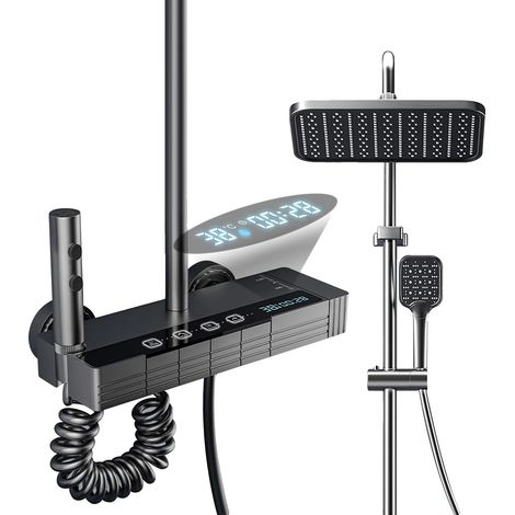 Conjunto de grifería de ducha, pantalla LED, múltiples modos de chorro de agua, gris (luces de ambiente B) (1/2)