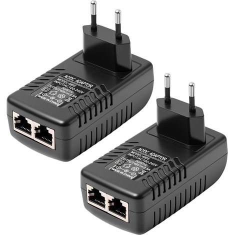 Injecteur PoE 48 V 0,5 A Prise européenne : 2 paquets Gigabit Ethernet Adaptateur d'alimentation pour caméras IP, téléphones VoIP, points d'accès sans fil, PoE passif, Plug & Play, portée jusqu'à 100 (1/5)