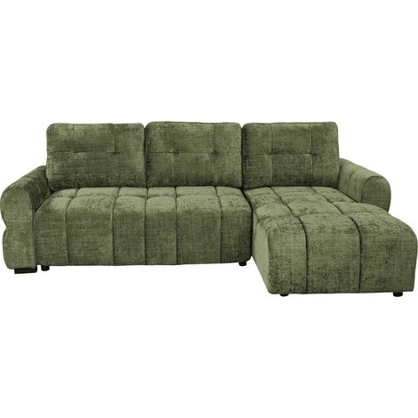 Canapé d'angle convertible avec coffre en velours chiné vert olive MAHLONE - Angle droit (1/5)