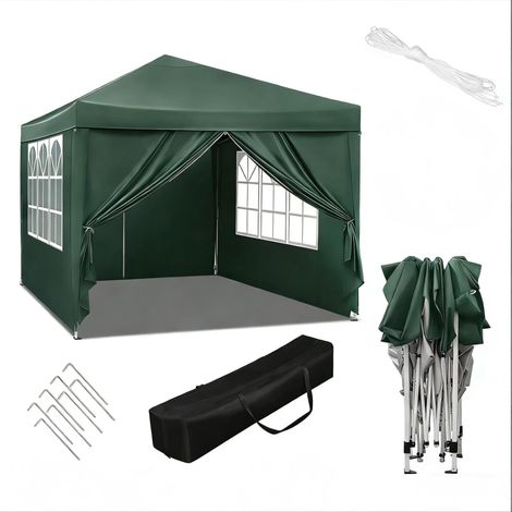 Tonnelle pliante 3x3 m verte en Oxford avec structure en métal pour jardin et événements (1/5)
