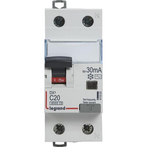 Legrand – Disjoncteur différentiel 20A 30mA Type AC 1P+N – Auxiliarisable – Neutre à droite – 2 modules – 6kA de pouvoir de coupure (1/4)