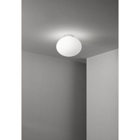 Plafonnier en Verre Soufflé Blanc Satiné 10S48542 B, Structure en Métal Peint, Douille 2 x E27 MAX 60W, Diamètre 40 cm - Marque Perenz Design (1/2)