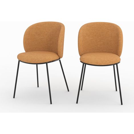 Lot de 2 chaises en tissu jaune moutarde, pieds métal noir - Bulle