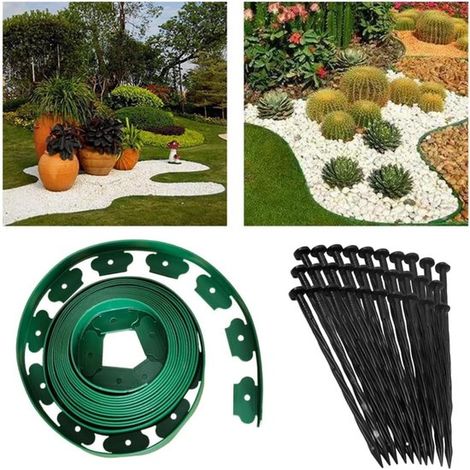 10 m lange, flexible Rasenkante aus Kunststoff mit 30 stabilen Heringen – Ideal für Beeteinfassungen, Wege und Rasenflächen, 5 cm x 10 m (1/5)
