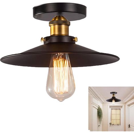 Métal Vintage Suspensions Luminaires E27, Plafonnier Retro Loft Suspension Abat-jour Noire Suspension Luminaires Pendentif Lustre Lampe de Plafon pour Chambre Salon Salle à manger Couloir (1/5)