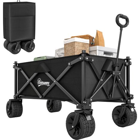 Folding Garden Trolley, Outdoor Wagon Cart with Carry Bag, for Beach, Camping, Festival, 120KG Capacity, Black