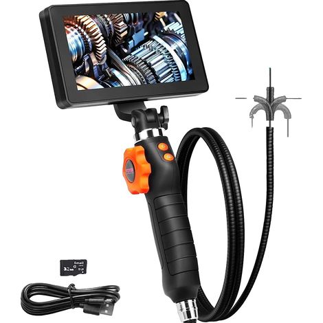 Telecamera endoscopica articolata, diametro lente 6,4 mm, lunghezza cavo 1,5 m, schermo IPS da 5 pollici, risoluzione lente 1920 x 1080, capacità della batteria 4500 mAh. (1/5)