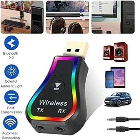 Andowl - Mini Ricevitore Audio Usb Wireless Bluetooth 5.0 Aux Stereo Rgb Led Light Q-tr31 - (1/5)